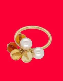 Majorica Anillo Algaida Dorado Con Cristal De Murano Ambar| Anillos Medianos