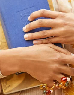 Majorica Anillo Flor Corfu Con Perlas Y Cristales De Murano| Anillos Grandes