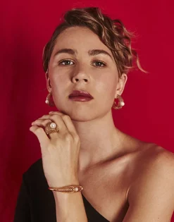 Majorica Anillo Grande Etna Calado En Plata Dorada| Anillos Grandes