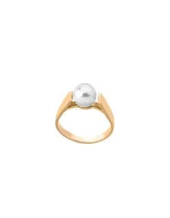 Majorica Anillo Nuada Dorado Con Perla Blanca 7Mm| Anillo Solitario