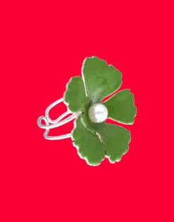 Majorica Anillo Santorini Flor Verde Olivo Grande En Plata| Anillos Medianos