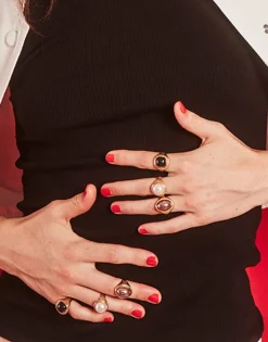 Majorica Anillo Sello Zale Con Perla Cuadrada Negra| Anillos Grandes