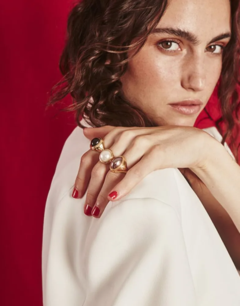 Majorica Anillo Sello Zale Con Perla Media Bola Blanca| Anillos Grandes