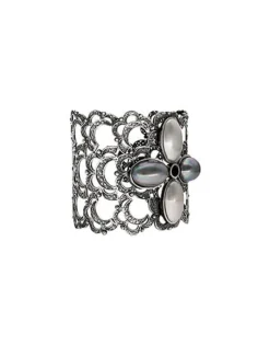 Majorica Brazalete Renacentista Peregrina Con Perlas Y Filigrana Envejecida| Brazaletes Rígidos