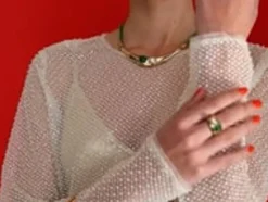 Majorica Brazalete Rigido Ancho Feme Con Perlas Y Agatas Verdes| Brazaletes Rígidos