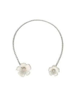 Majorica Choker Novia Santorini Bianco De Plata Ajustable Con Flores Nacaradas| Gargantillas De Perlas