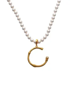 Majorica Colgante Bambu Dorado Con Perla Tono Champagne| Colgantes Con Cadena