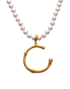 Majorica Colgante Bambu Dorado Con Perla Tono Champagne| Colgantes Con Cadena