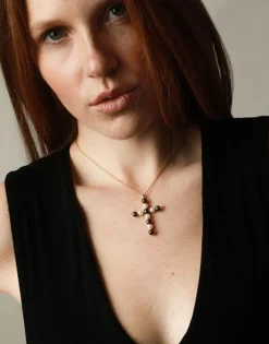 Majorica Colgante Cruz Dorado Con Perlas Tahiti Y Blancas| Colgante Cadena