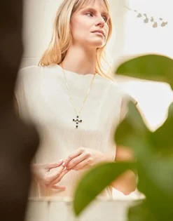 Majorica Colgante Cruz Dorado Con Perlas Tahiti Y Blancas| Colgante Cadena