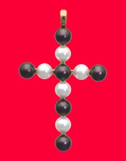 Majorica Colgante Cruz Dorado Con Perlas Tahiti Y Blancas| Colgante Cadena