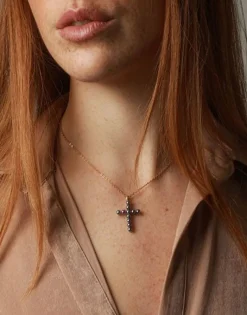 Majorica Colgante Cruz Dorado Con Perlas Grises| Colgante Cadena