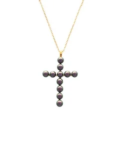 Majorica Colgante Cruz Dorado Con Perla Tahiti| Colgante Cadena