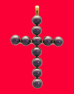 Majorica Colgante Cruz Dorado Con Perla Tahiti| Colgante Cadena