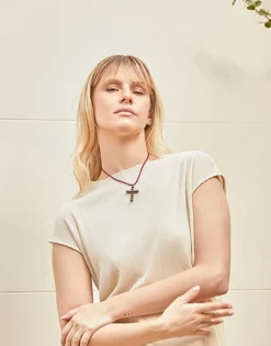 Majorica Colgante Cruz Dorado Con Perla Tahiti| Colgante Cadena