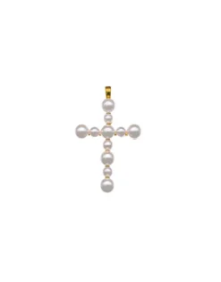 Majorica Colgante Cruz Dorado Con Perla Blanca| Colgante Cadena