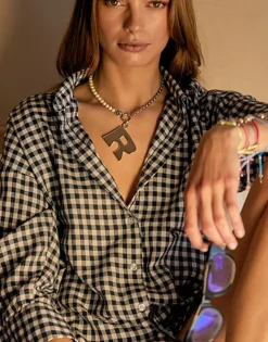 Majorica Colgante Ibiza Inicial En Acero| Colgante Cadena