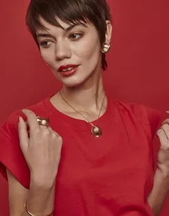 Majorica Collar Acero Dorado Le Palm Con Perla Blanca| Colgantes Con Cadena