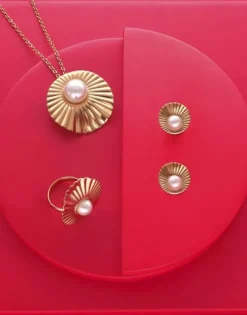 Majorica Collar Acero Dorado Le Palm Con Perla Blanca| Colgantes Con Cadena