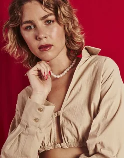 Majorica Collar Agora Dorado Con Perlas Barrocas Blancas 8Mm 45Cm| Collares De Perlas Largos