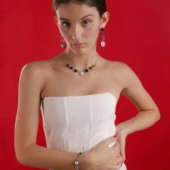 Majorica Collar Algaida Plata Con Perla Media Bola Y Cristal De Murano Negro| Cadenas Con Perlas