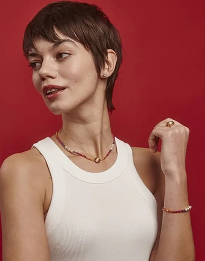 Majorica Collar Color Pop Sunset Con Piedras Degrade Y Perlas Blancas| Collares Con Piedras