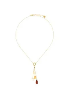 Majorica Collar Corto Algaida Dorado Con Cristal De Murano Ambar| Cadenas Con Perlas