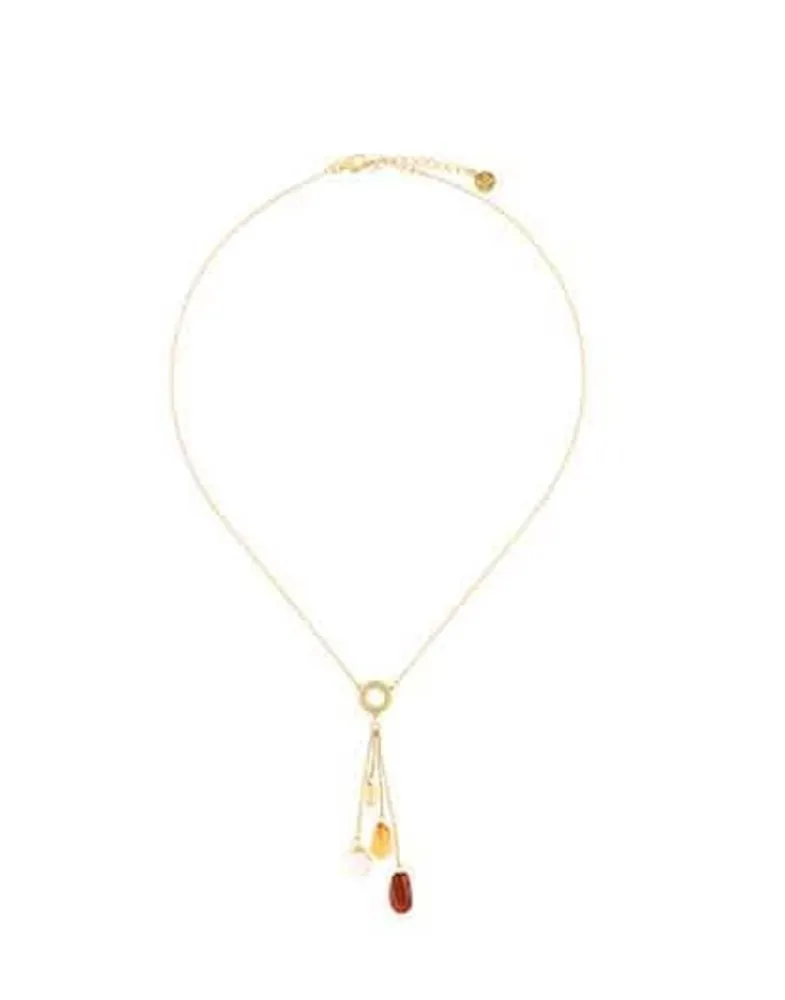 Majorica Collar Corto Algaida Dorado Con Cristal De Murano Ambar| Cadenas Con Perlas