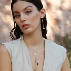 Majorica Collar Corto Algaida Dorado Con Cristal De Murano Ambar| Cadenas Con Perlas