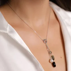 Majorica Collar Corto Algaida Plata Con Cristal De Murano Negro| Cadenas Con Perlas