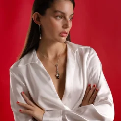 Majorica Collar Corto Algaida Plata Con Cristal De Murano Negro| Cadenas Con Perlas