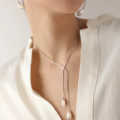 Majorica Collar Corto Elixa En Plata Con Perla Blanca Pera| Cadenas Con Perlas