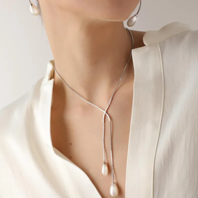 Majorica Collar Corto Elixa En Plata Con Perla Blanca Pera| Cadenas Con Perlas