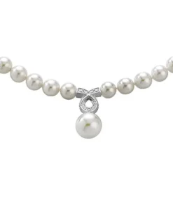 Majorica Collar De Perlas Corto Lilit Plata Con Circonitas 8Mm 43Cm| Gargantillas De Perlas