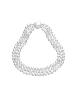 Majorica Collar De Perlas De Tres Vueltas Luna En Plata| Collares De Perlas Largos