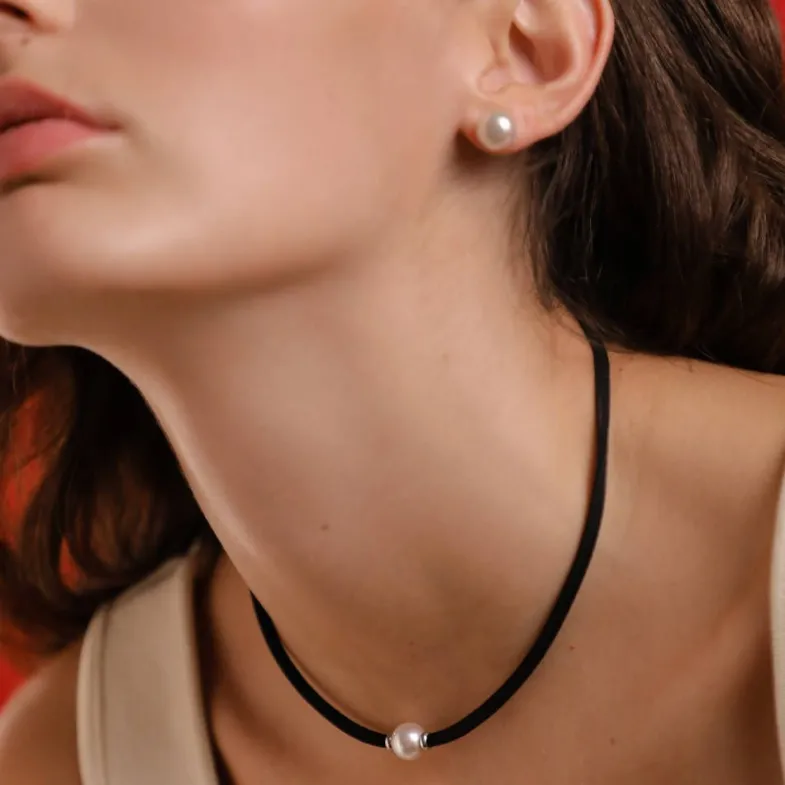 Majorica Collar Elastico Unisex Ajustable Sifnos Negro| Gargantillas De Perlas