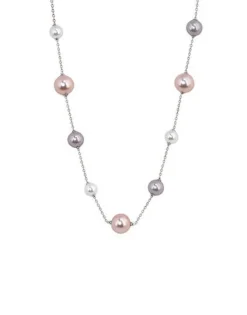 Majorica Collar Ilusion Con Perlas Blancas, Nuage Y Pink| Cadenas Con Perlas