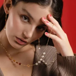 Majorica Collar Largo Algaida Multiposicion Dorado Con Cristales De Murano Ambar| Cadenas Con Perlas