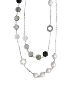 Majorica Collar Largo Algaida Multiposicion En Plata Con Cristales De Murano Negros| Cadenas Con Perlas