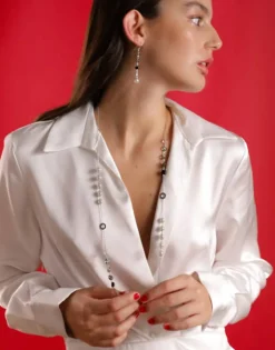 Majorica Collar Largo Algaida Multiposicion En Plata Con Cristales De Murano Negros| Cadenas Con Perlas