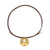 Majorica Collar Le Palm En Acero Dorado Con Perla Blanca Y Cordon De Seda Marron| Colgantes Con Cadena