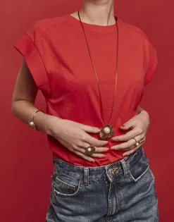 Majorica Collar Le Palm En Acero Dorado Con Perla Blanca Y Cordon De Seda Marron| Colgantes Con Cadena