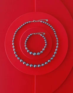 Majorica Collar Lyra Plata Con Perlas Grises 6/10Mm 43Cm| Collares De Perlas Largos