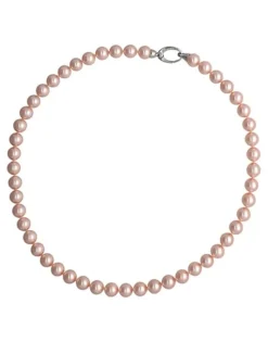 Majorica Collar Lyra Plata Con Perlas Rosas 8Mm 45Cm| Collares De Perlas Largos