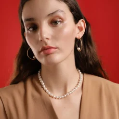 Majorica Collar Lyra Plata Dorada 8Mm 40Cm Cierre Lengueta| Collares De Perlas Largos