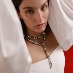 Majorica Collar Lyra Plata 10Mm 90Cm Blanco, Gris, Nuage| Collares De Perlas Largos