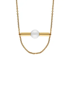 Majorica Collar Minimalista Lagom En Acero Dorado Y Perla| Colgantes Con Cadena