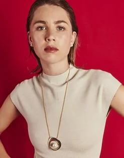 Majorica Collar Petra En Acero Dorado Con Colgante Xl| Colgantes Con Cadena