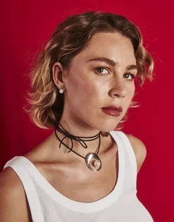 Majorica Collar Petra En Acero Y Cordon De Seda Negro| Colgantes Con Cadena