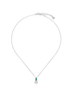 Majorica Collar Selene Plata Con Perla Y Circonita Verde Esmeralda| Colgantes Con Cadena